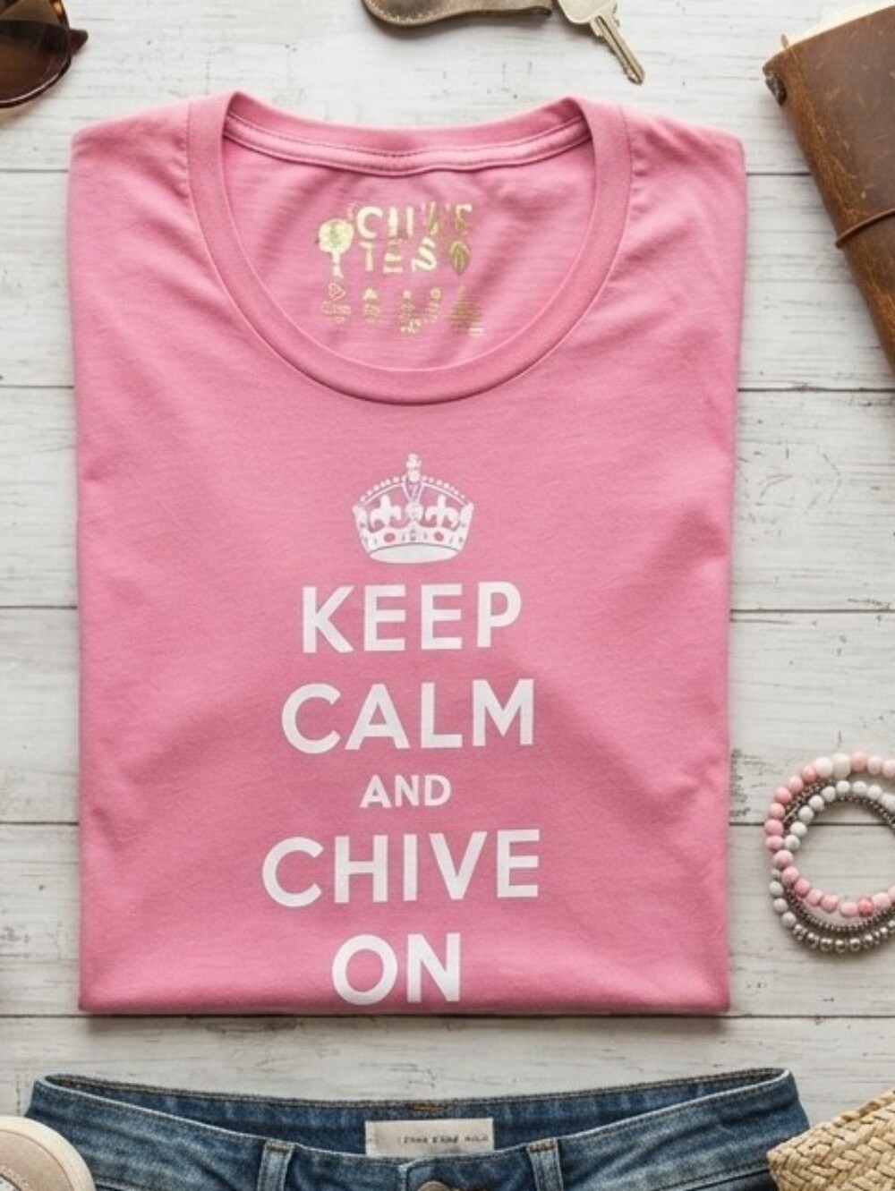Chive On "Keep Calm" Short Sleeve Tee - Pink